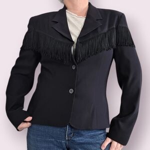 Vintage Rina Rossi Black Blazer with Fringe Size 10